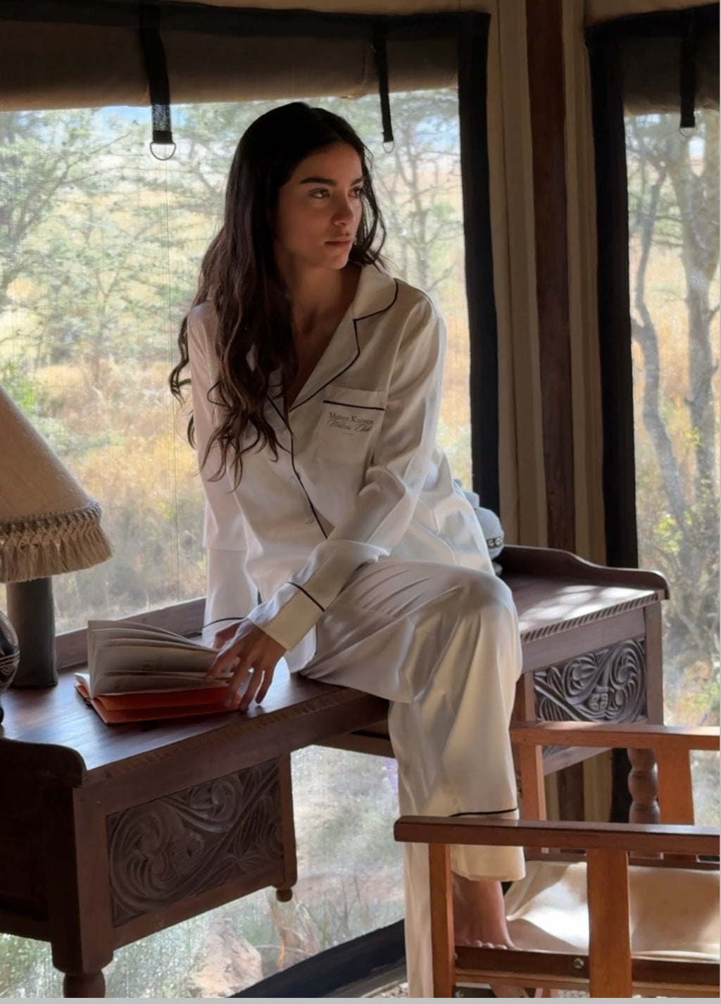 Maison Kaizen Cream Silk Pyjama Set